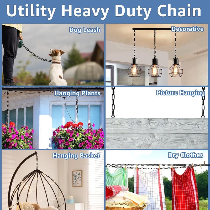 AKOLAFE 1/8" Black Chain Link 59.1 ft Long Decorative Chain for Hanging Plants, Basket, Picture Metal Heavy Duty Chain Bulk Carbon Steel Chain for Light Fixture, Chandelier, Lamp, Clothes, Dog Leash - Image 4